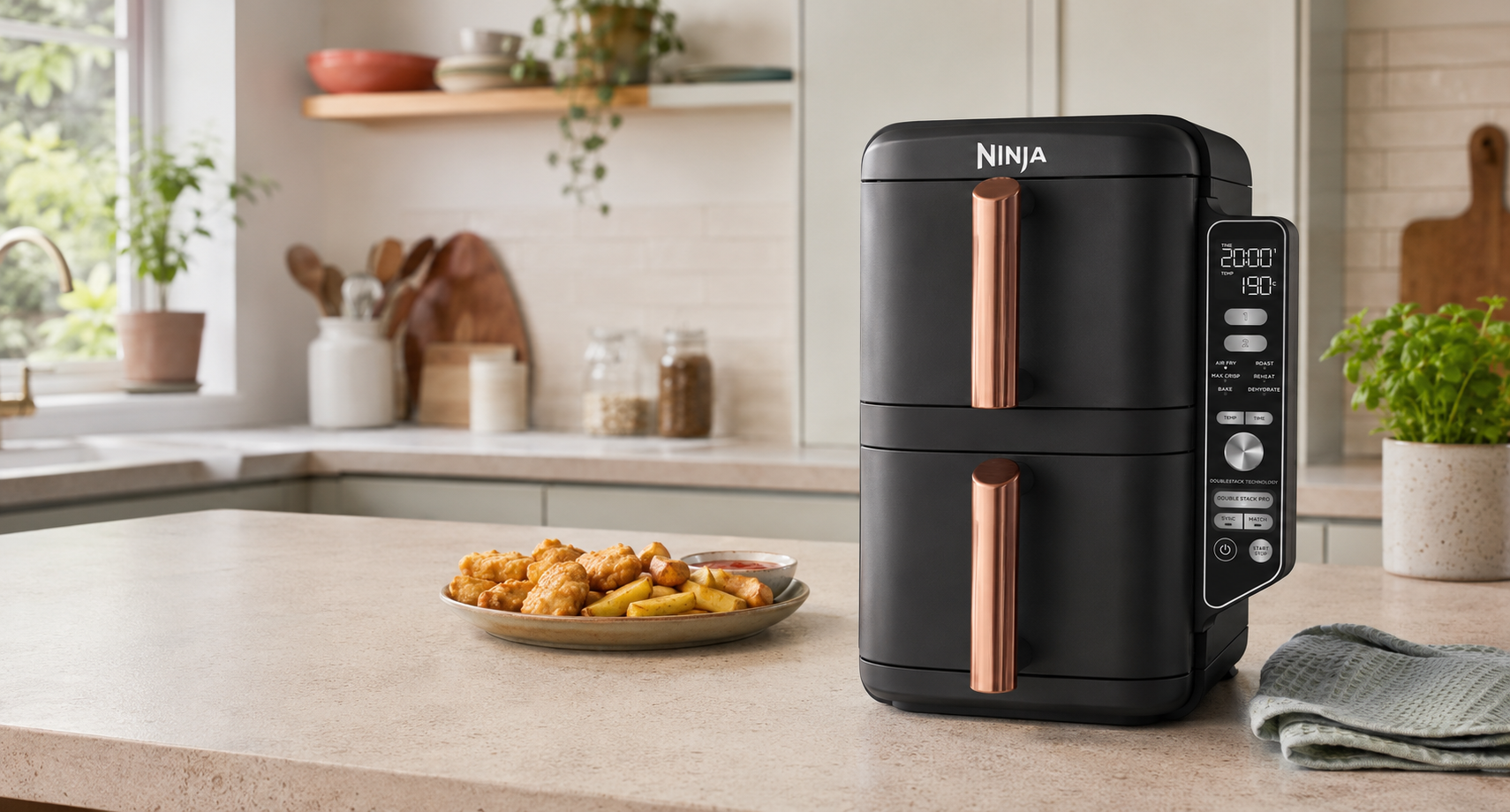 Ninja Double Stack XL SL451UK air fryer in a modern family kitchen